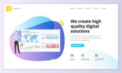 網(wǎng)頁設計模板集。現(xiàn)代矢量插畫概念為網(wǎng)站和移動網(wǎng)站開發(fā), Seo, 移動應用, 業(yè)務解決方案。易于編輯和自定義